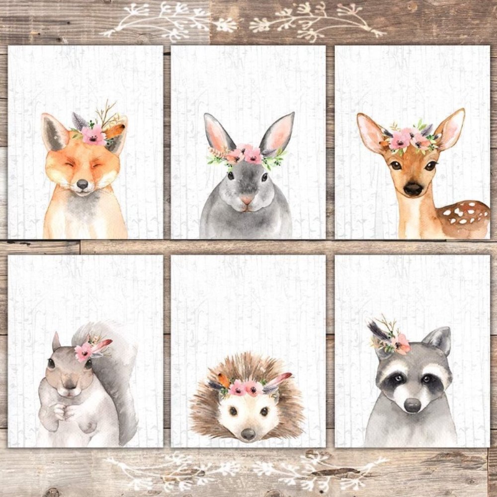 Woodland Animals Wall Art Prints (Set of 6)